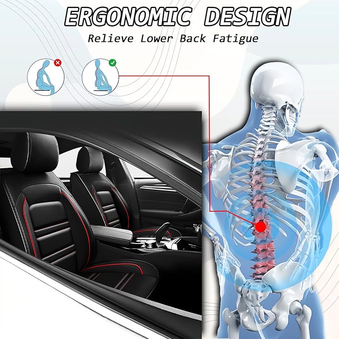 Seat Covers for Audi a3 2006-2025 | 5-Seats Leather Seat Covers, Easy to Install Automotive Seat Covers Full Set (Full Set, Black&Red Line)