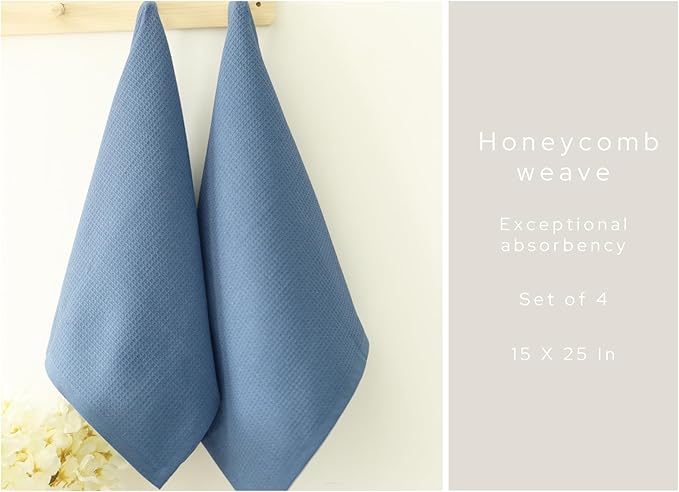 PurpleEssences Waffle Weave Kitchen Towel, 100% Cotton - 15 x 25 Inches, with Hanging Loop Ultra Soft Absorbent Quick Drying Dish Cloth, Tea and Hand Towels, 4 Pack - Fall Thanksgiving - Smoky Grey