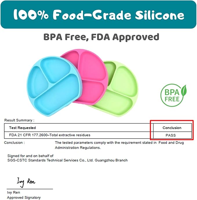 Silikong Suction Plate for Toddlers | BPA Free, 100% Food-Grade Silicone | Microwave, Dishwasher and Oven Safe | Stay Put Divided Baby Feeding Plates (1, Turquoise)
