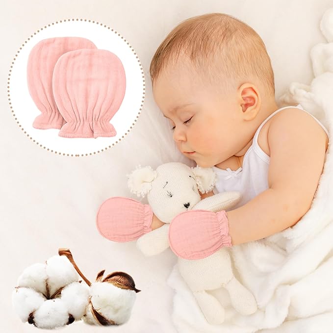 Newborn Baby Muslin Mittens 0-6 Months No Scratch Elastic Wrist Soft Breathable Gloves Bulk Cotton for Infant