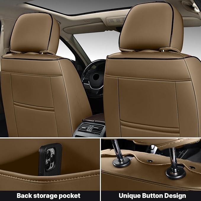 Car Seat Cover Full Set, Seat Cover for Cars, Car Seat Cover Car Seat Protector Waterproof Leather Car Seat Cushion Full Coverage Seat Cover Front and Back Seat Fit for Most Cars(5 Seat,Brown&Beige)