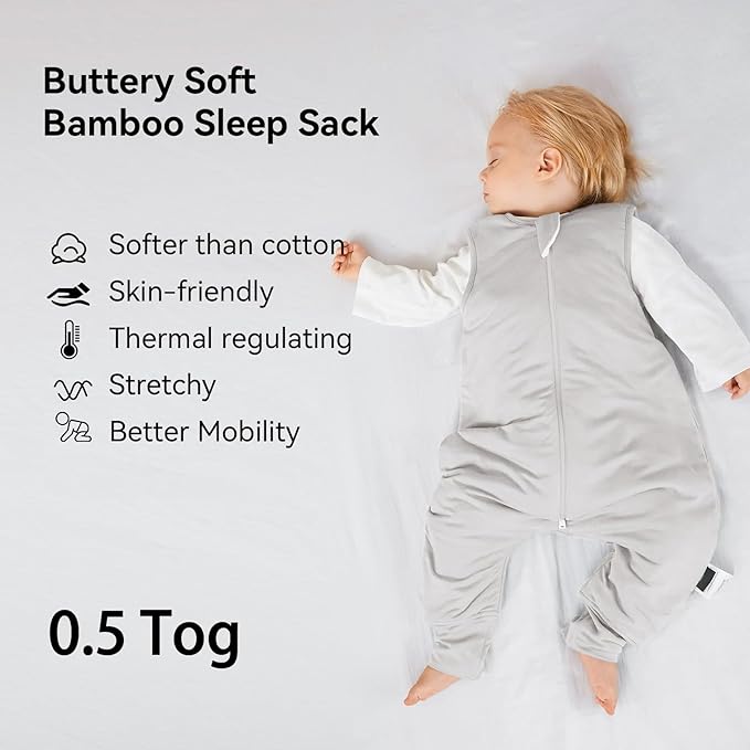 BubblePanda Rayon Made from Bamboo Toddler Sleep Sack with Feet 6-12 Months 0.5 Tog Ultra Soft Toddler Sleeping Sack Baby Sleep Bag Walker Wearable Blanket with Legs 2-Way Zipper Lightweight