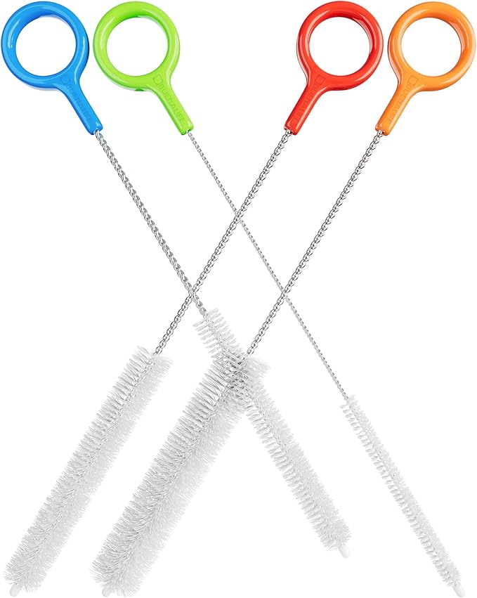 Heavy Duty Cleaning Brushes Set of 4 - Extra Long Straw Cleaners for Metal and Plastic Reusable Drinking Straws, to Clean Small Spaces, Sippy Cups, Water Bottles - Sturdy Hard Brush Bristles