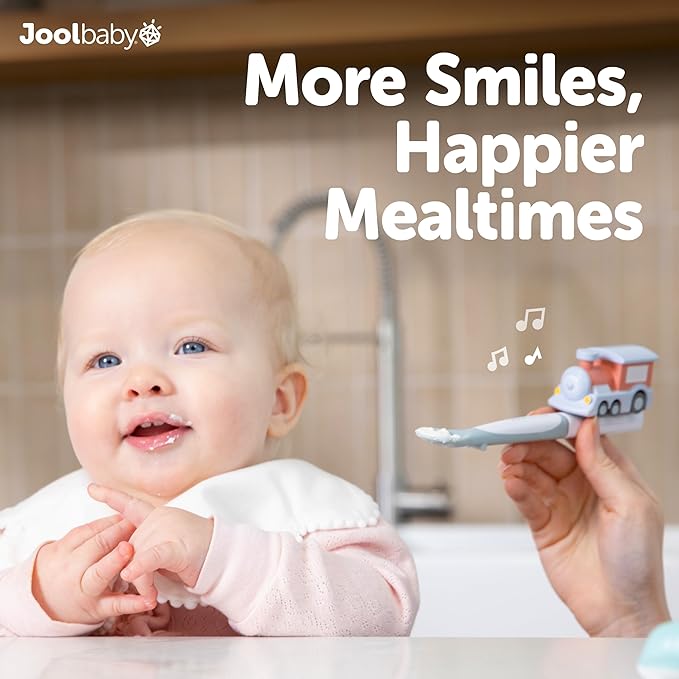 Jool Baby Musical Baby Spoons, 3 Spoons + Train with Fun Sounds - Multi-Stage Spoon for Infant Feeding & Training Babies 6+ Months to Self-Feed