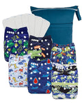 Babygoal Baby Cloth Diaper 6 Pack with 6pcs Inserts and Wet Bag for Fitted Diapers and Prefolds, Adjustable and Reusable Covers for Toddler Boys and Girls