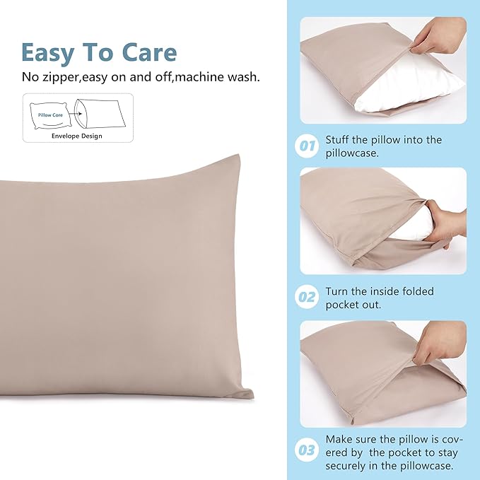 TILLYOU Toddler Pillowcase 2 Pack with Envelope Closure,13" x 18" Silky Soft Microfiber Travel Kids Pillowcase for Boys and Girls, Khaki & Brown