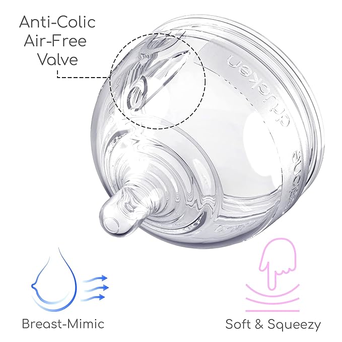 Inttero Breast-Mimic Anti-Colic & Air-Free Vent Nipples - Medium Flow (3-6 Months / 2 Holes) / 3-Pack