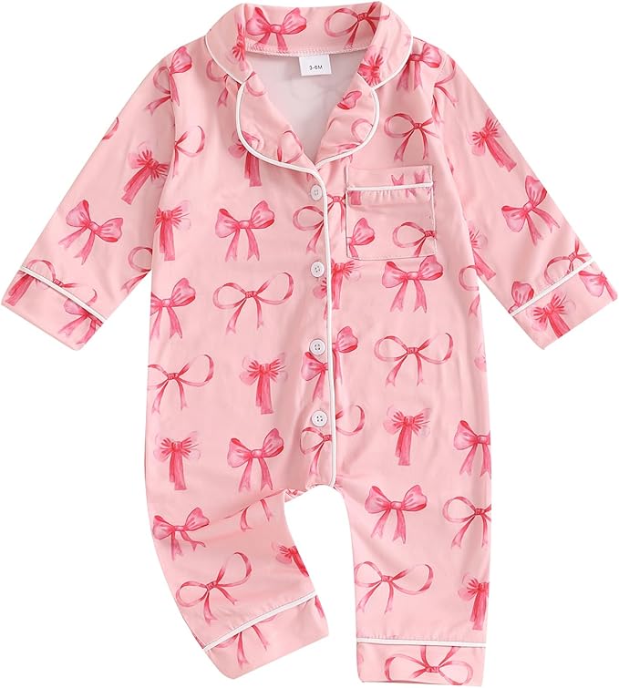Balaflyie Baby Girl Button Down Pajamas Romper One-Piece Jumpsuit Long Sleeve Sleeper Infant Sleepwear