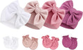 BQUBO Newborn Baby Hats Mittens Set Hospital Hat Beanie Infant Bow Hats Baby Gloves No Scratch Mittens for 0-6 Months