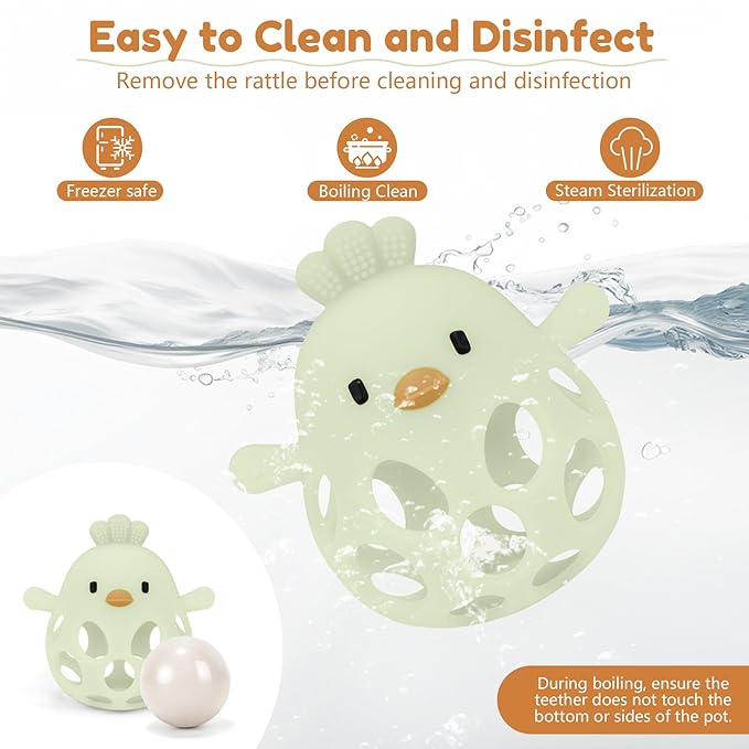 MCGMITT Baby Teething Toys for 3-6 Months, Easy Grasp Silicone Infant Rattle Teether Toy for 0-12 Months, BPA-Free Food Grade Baby Montessori Sensory Toys, Soft Infant Chew Toys for Teething Relief