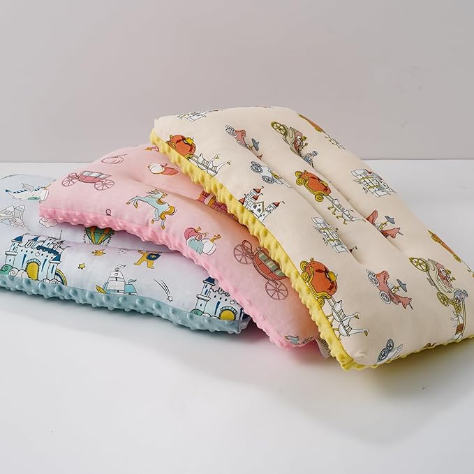 Reidio 1Pcs Toddler Pillow Double Sided Breathable Soft Cotton & Minky Dot Fabric Kids Pillow Cute Small Pillow Machine Washable (Blue)