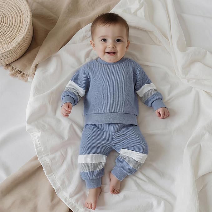Kuriozud Toddler Baby Boy Fall Winter Clothes Long Sleeve Crewneck Pullover Sweatshirt Jogger Pants Set 2 Piece Outfit