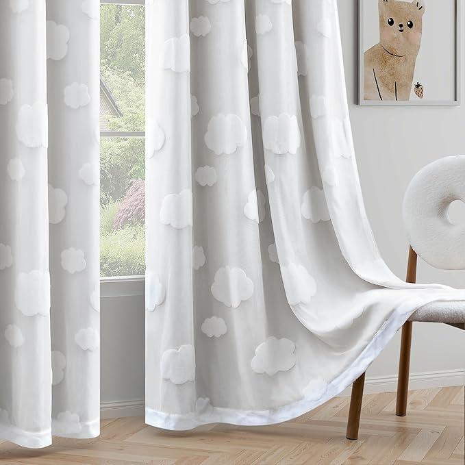 White Light Blocking Curtains for Bedroom with Sheer Overlay 95 Inch Double Layer Kids Room Decor Drapes Grommet Nursery Curtains 2 Panels Set 52 x 95 Inch