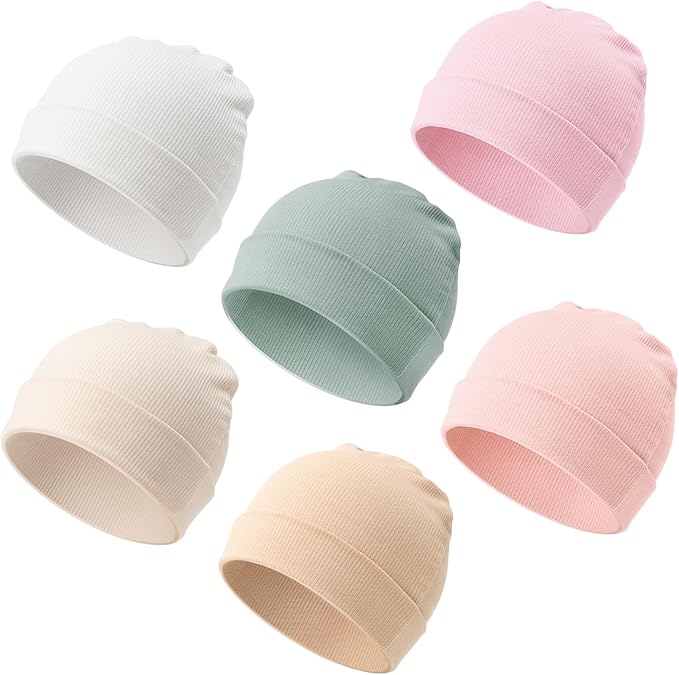 DRESHOW BQUBO 6 Pack Baby Newborn Hats Set for Unisex Infant Newborn Toddler Soft Beanie Hat for Boys Girls 0-24 Months