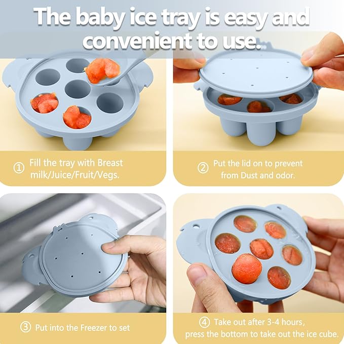 Baby Fruit/Food Feeder with Breastmilk Popsicle Molds & Teether Combo Food Grade Silicon for 6M+ Breastmilk Pops, Frozen Fruit, Baby Teething Relief, Christmas Idea Gift (Blue)