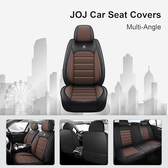 JOJ Fit for Toyota Highlander 2001-2022 Seat Covers,7 Seat Car Seat Cover,No-Slip Waterproof Breathable Faux Leather Automotive Seat Covers Auto Interior Covers,Full Set,Black Coffee