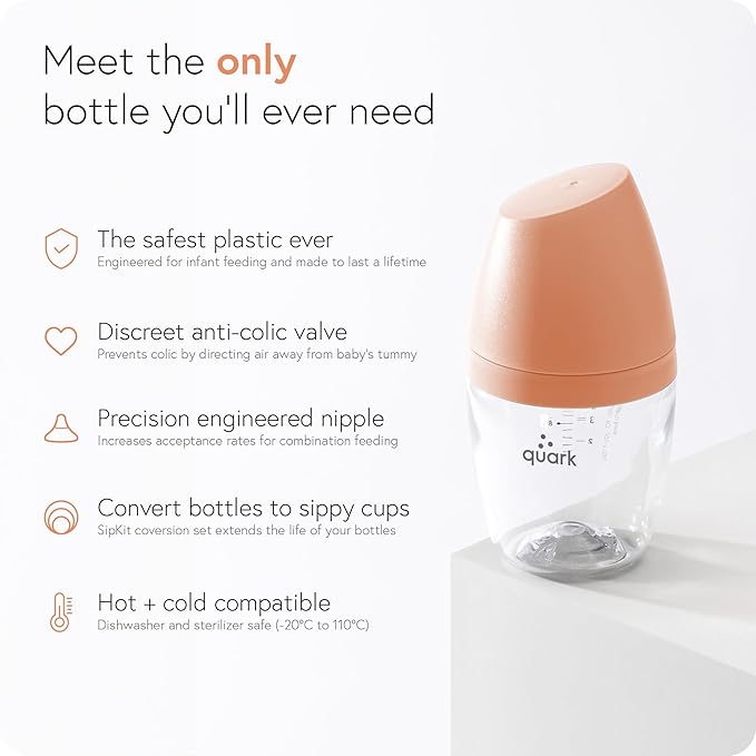 BuubiBottle Max Slow Flow Bottle for Newborn Babies by Quark - with Anti-Colic RealFeel Nipple to Simulate Breastfeeding - BPA-Free, PVC-Free, Toxin-Free - 8 Oz Bottle with Lid, 2 Pack - Orange
