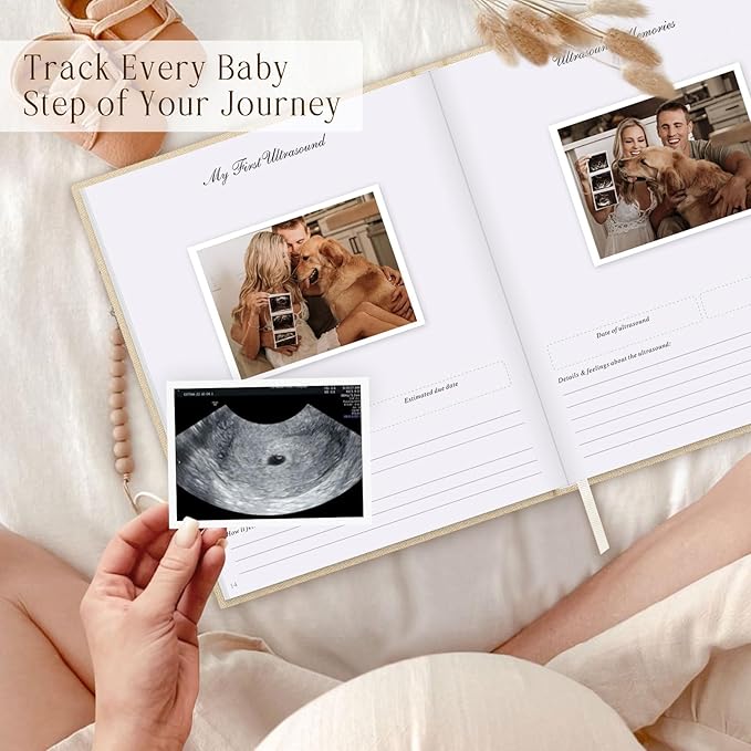 Lanpn My Pregnancy Journal Memory Book for First Time Mom, 156 Page Pregnant Announcement Must Have Planner Scrapbook, Pregnancy Tracking Diary Mom to Be Keepsake Gift for Expecting New Parent Beige