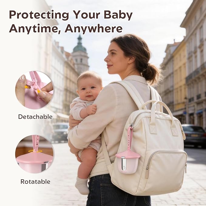 MomMed Portable Pacifier Sanitizer with Smart Display, Dual 60/180s Disinfection Modes, Auto Shut-Off, UV Pacifier Holder Case for Baby Pacifiers, Teethers, Bottle Nipples and More(Pink)