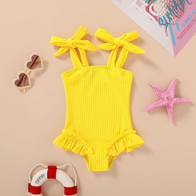 Happy Town Toddler Swimsuit Girl Solid Color Stripe One-Piece Baby Bathing Suits