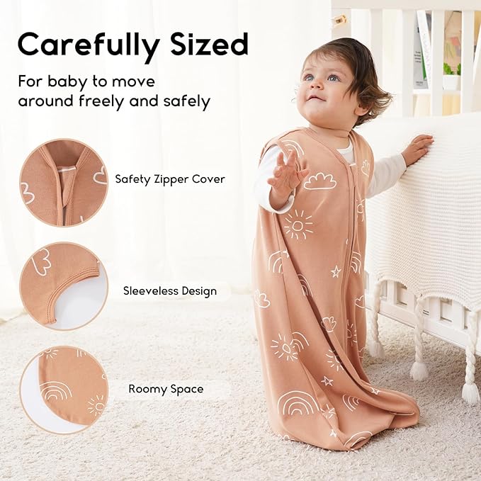Yoofoss Baby Sleep Sack 6-12 Months 0.5 Tog Wearable Blanket for Baby, 3 Pack 100% Organic Cotton Infant Toddler Sleeping Sack 2-Way Zipper Lightweight Sleep Sack
