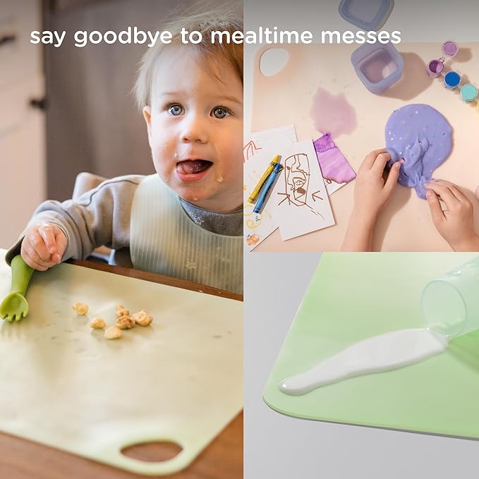 Olababy Fold N Go Silicone Placemat w Travel Case | Dishwasher Safe, BPA Free, Non-Slip, Waterproof | Mini Dining Mat for Infants, Babies, Toddlers and Kids (1, Coral)