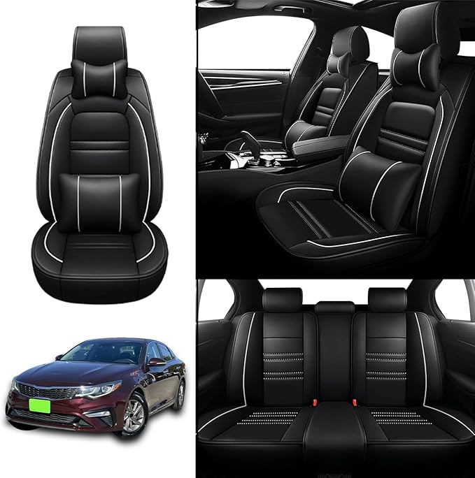 Car Seat Covers for kia Optima 2003-2020 | 5-Seats Seat Covers, Waterproof Seat Protectors, Automotive Seat Covers (Full Set with Pillow,Black&White Line)