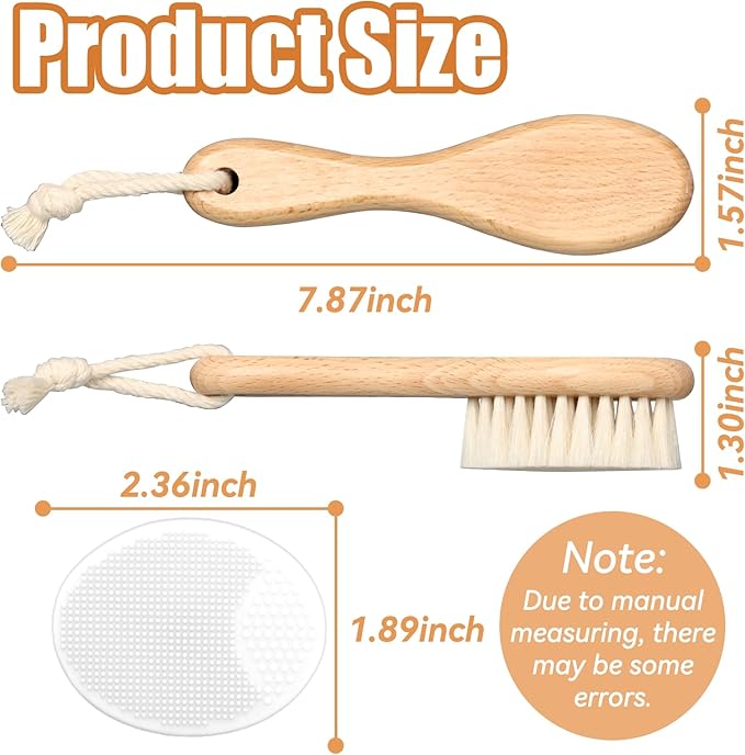 Wooden Baby Hair Brush and Comb Set, 2Pcs Natural Soft Goat Bristles Brush with Baby Shower Scrubber Perfect Scalp Grooming Product for Newborn, Toddler, Infant (White)