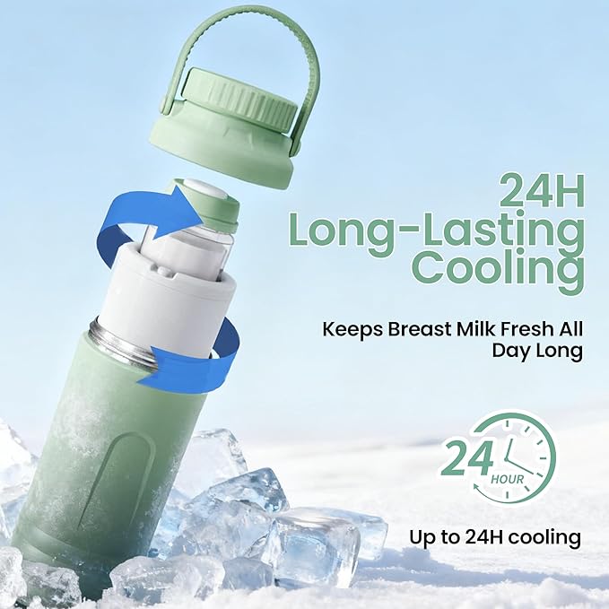 Pinkart 22oz Breast Milk Cooler Bottle, 360° Cooling for 24 Hours, Portable Breastmilk Chiller with 2pcs Bottles, TSA-Approved, Non-Slip Frosted Anti-Scratch Design