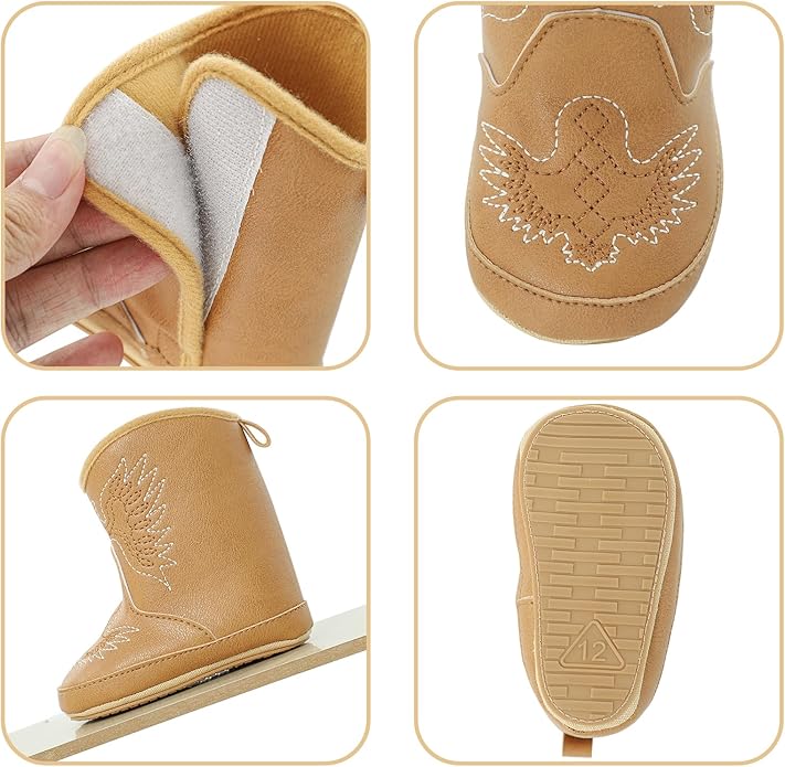 MK MATT KEELY Leather Western Boots Cowboy Bootie Soft Sole Non-Slip Crib Shoes for Baby Infant Toddler Girls Boys Newborn