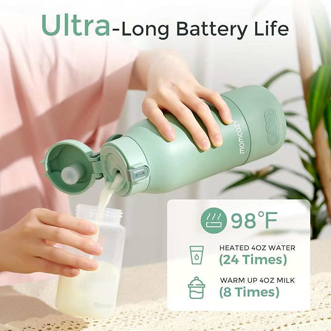 Momcozy Portable Milk Warmer for Travel – Dual Heating Modes for Breast Milk & Water, Portable Bottle Warmer with Fast Heating & Long Battery Life, 17 Ounces Large Capacity to Meet Your All-Day Needs