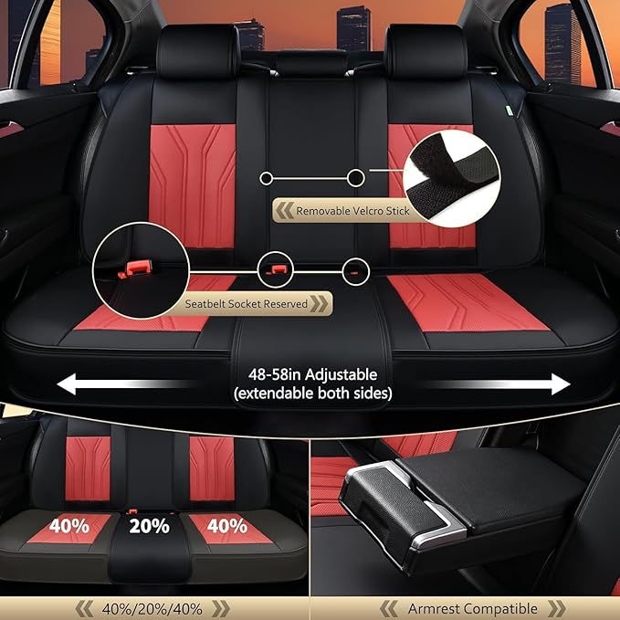 FLORICH Leather Seat Covers Automotive Seat Covers Car Seat Covers Full Set Car Seat Protectors 5 Seats Driver Seat Covers Fit for Most Cars Trucks SUV-Black&Burgundy