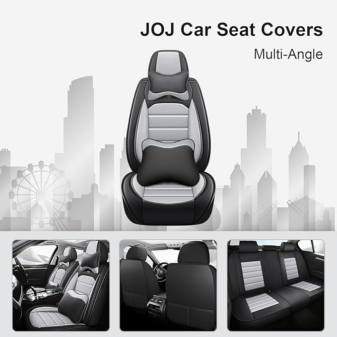 JOJ Fit for Toyota Highlander 2001-2022 Seat Covers,7 Seat Car Seat Cover,No-Slip Waterproof Breathable Faux Leather Automotive Seat Covers Auto Interior Covers,Full Set with Pillow,Black Gray