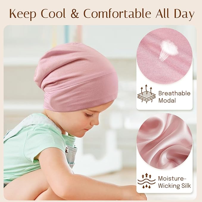 OLESILK Silk Toddler Bonnet 6-36 Months: 100% Mulberry Silk & Modal, Anti-Frizz for Curly Hair, Adjustable Fit Growing Baby