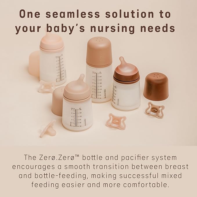 Suavinex Zero Zero Newborn Starter Set Small Anti Colic Baby Bottle + Pacifier, No 1 Spanish Baby Bottle Brand, Minimizes Bottle Rejection & Nipple Confusion, Adaptable Flow - Light
