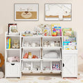 Vabches 55" Large Kids Toy Organizer with 8 Toy Storage Tubs, Storage Boxes and Storage Racks, Tiered Bookshelf and 7 Storage Cubbies, Kids Bookshelf, Playroom Storage and Storage Boxes(White)