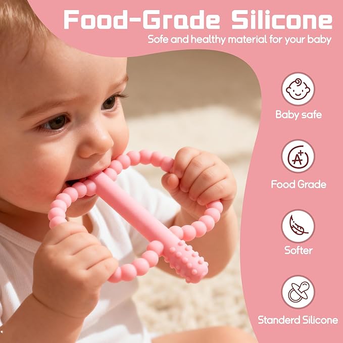 2 Pack Baby Silicone Teething Toys, Teething Sticks for Babies,Silicone teether Tubes for Baby Girl,BPA Free, Soothe Gums for 0-6 3-12 18-36 Months, Newborn Infants Toddler Sensory Chew Toys