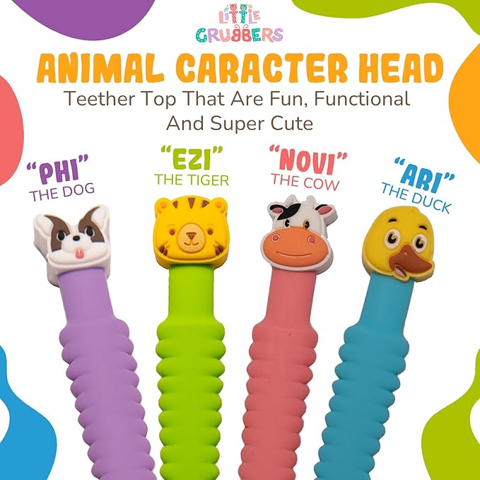3-in-1 Silicone Baby Spoon Self Feeding 6+ Months - Pediatric OT Designed Teether Spoon, BPA Free Toddler Utensils, Mess-Free, Fun for Baby Led Weaning Supplies, Dog & Duck