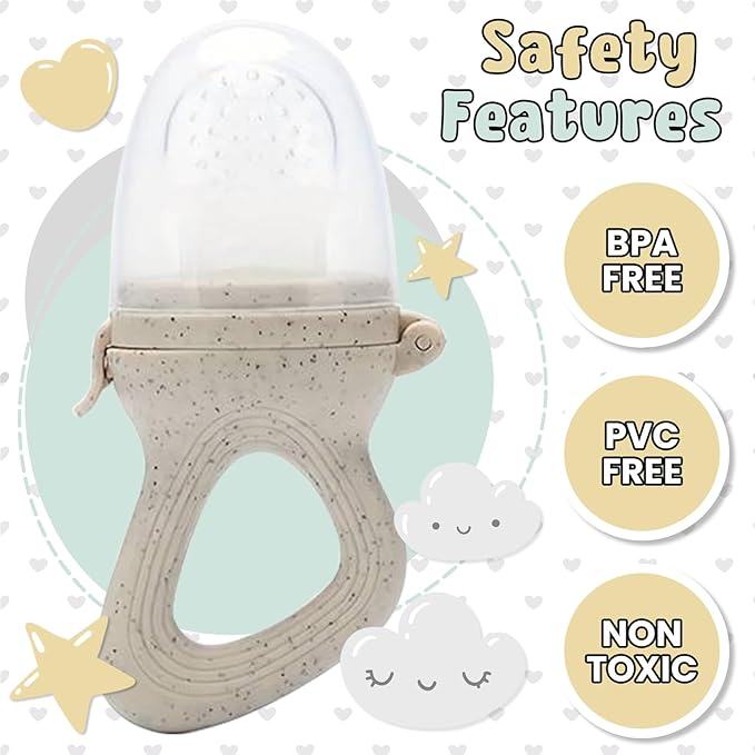 Avee & Co Silicone Teething Pacifier and Fresh Fruit Feeder, Baby Pacifier for Teething, Toddler Teething Toy (Grey)
