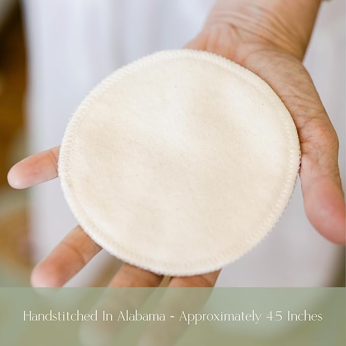 NuAngel Day & Night Reusable Nursing Pads for Breastfeeding, 100% Cotton—Day 4‑Layer, Night 8‑Layer Overnight Protection – 4 Pack (Natural/Sage)