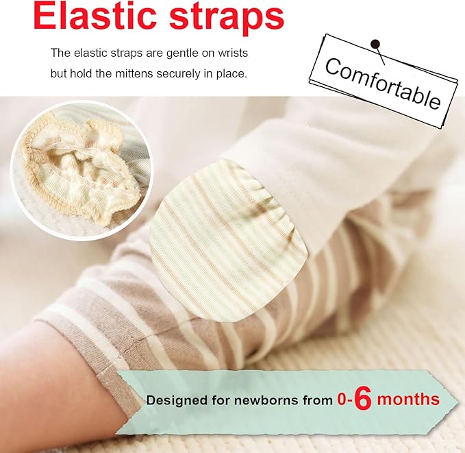 MOMSMENU Newborn Mittens No Scratch 100% Cotton Mitts Boy Girl baby mittens 0-6 months 6 Pack