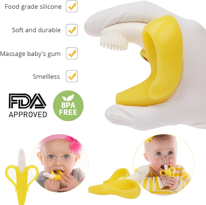 Banana Teether, Soothing Pain Relief Soft Silicone Train Baby Toothbrush, Teething Toys for Babies, Toddlers, Infants, BPA Free for Oral Hygiene, Food Grade, Soothes Babies Sore Gums