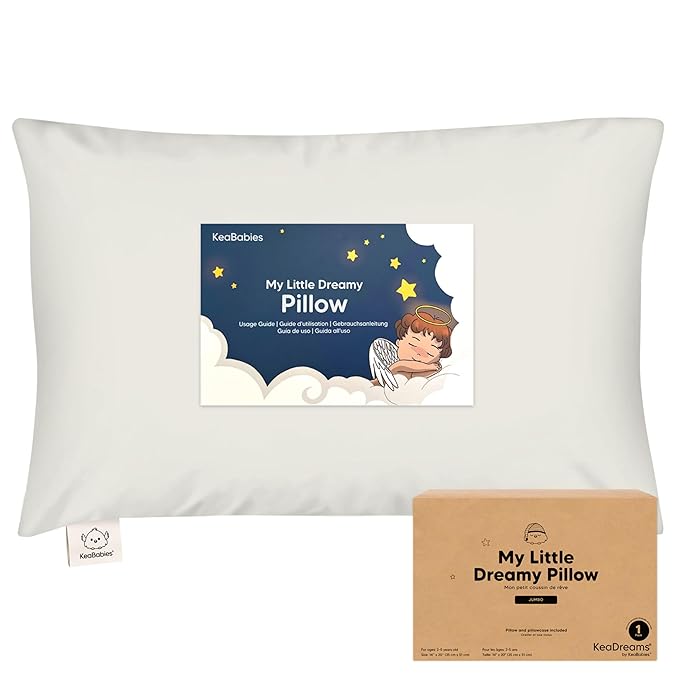 KeaBabies Toddler Pillow with Pillowcase, Jumbo 14X20 - Soft Organic Cotton Toddler Pillows for Sleeping - Machine Washable - Perfect for Travel, Toddler Bed Set (Pearl Gray)
