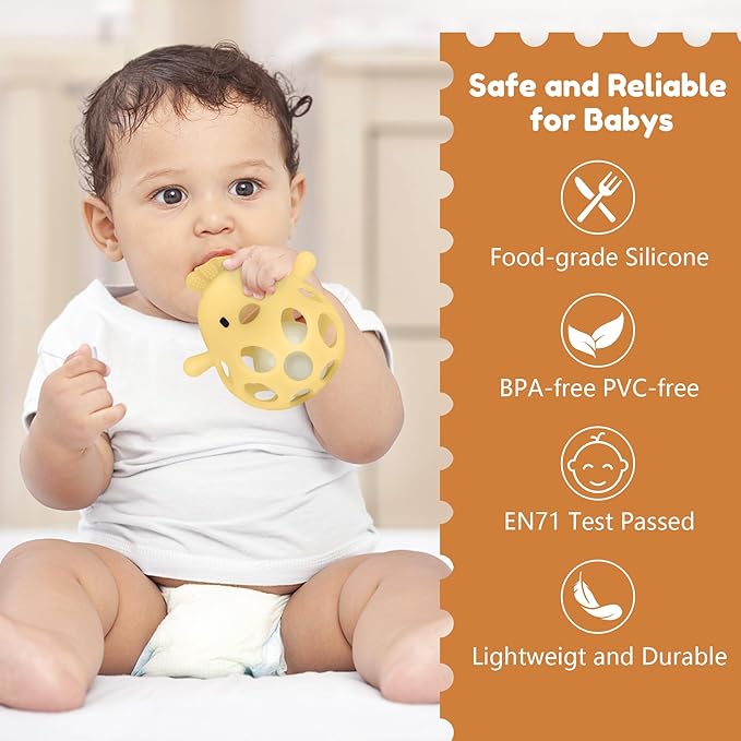 MCGMITT Baby Teething Toys for 3-6 Months, Easy Grasp Silicone Infant Rattle Teether Toy for 0-12 Months, BPA-Free Food Grade Baby Montessori Sensory Toys, Soft Infant Chew Toys for Teething Relief