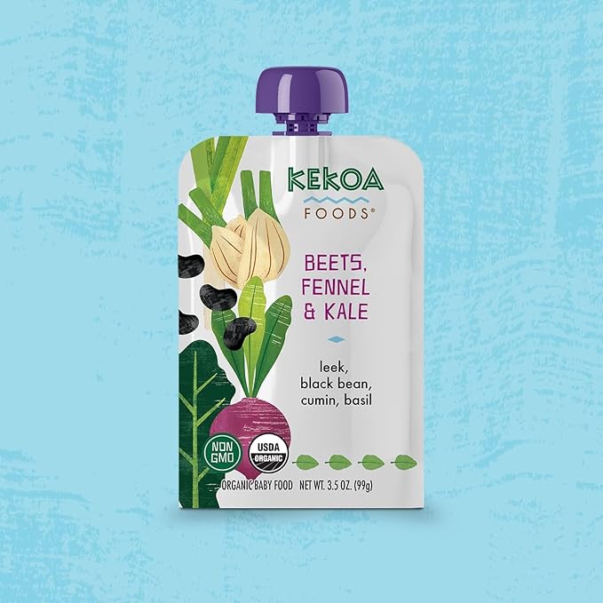 Kekoa Foods 100% USDA Certified-Organic Vegetarian Baby Food Puree Variety Pack: 3.5 oz Squeeze Pouches (18 Total) | Beets, Fennel & Kale, Peas & Mint, Squash & Kale with Turmeric | Non-GMO