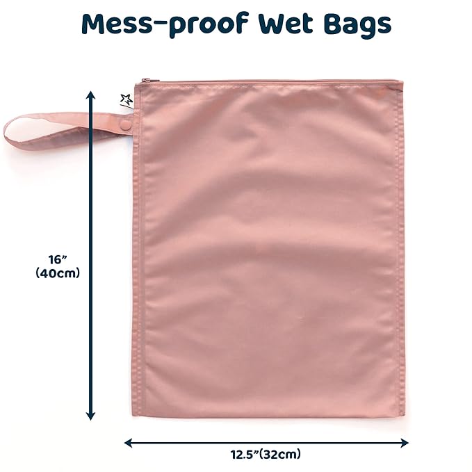 Tiny Twinkle Wet Dry Bag – 2 Pack Reusable Waterproof & Mess Proof Wet Bags for Swimsuits & Travel, Baby Towels & Beach Essentials,a Diaper Bag Must-Have(Taupe, Dandelion)