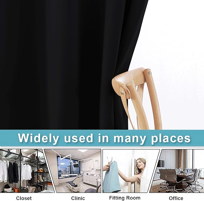 RYB HOME Extra Wide Curtains for Divider Room Separation Soundproof Temporary Door Curtains for Bedroom Closet Office Home Theatre Garage Living Room Privacy Drop Cloth, W 180 x L 84 inches, Black
