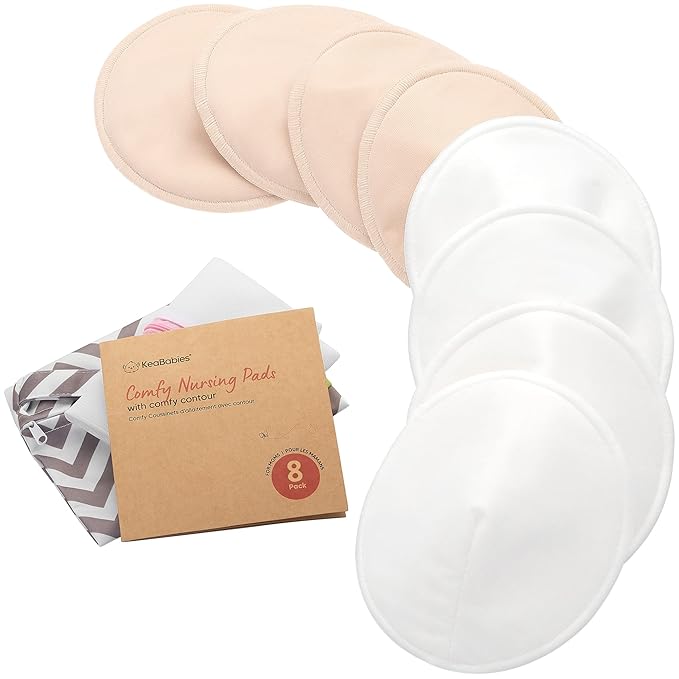 Organic Nursing Pads - 8 Washable Viscose Derived from Bamboo Breastfeeding Pads, Wash Bag, Reusable Breast Pads for Breastfeeding, Nipple Pads for Breastfeeding Essentials(Bare Beige, L 4.8")