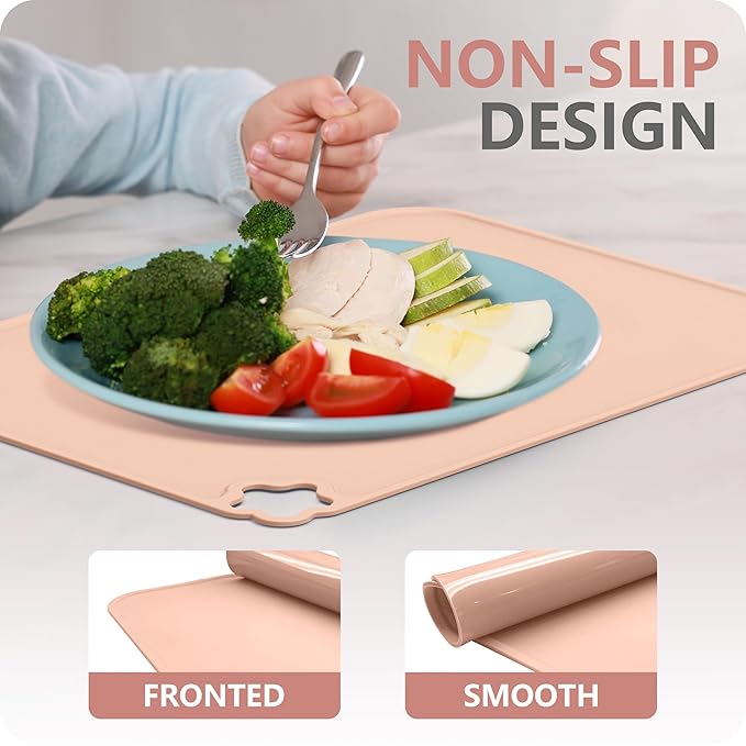 Cutebe Silicone Placemat for Toddles Kids Non-Slip Reusable Portable Kids Placemats for Dinning Table Heat Resistant Placemats, Baby Placemat Stain Resistant Silicone Mat for Dining Table 3 Pack
