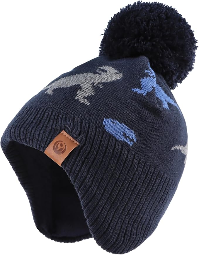 JANGANNSA Knitted Baby Hat Scarf Set Winter Warm Boys Girls Beanie Fleece Lining Toddler Kids Hats with Pompom
